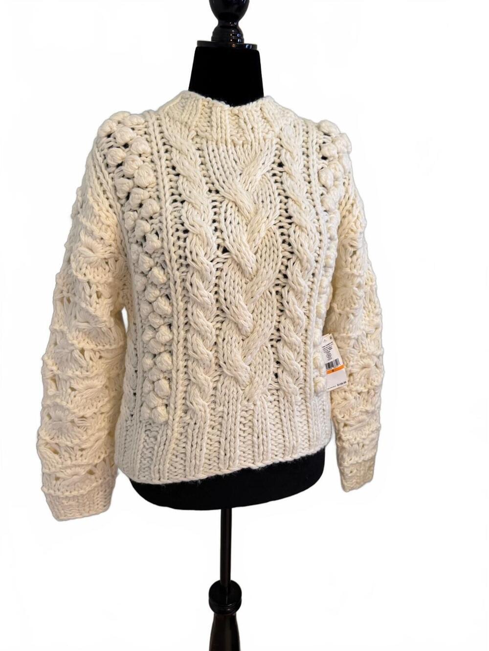 Karen Kane Hand Knit Cable Sweater in Cream Size Small